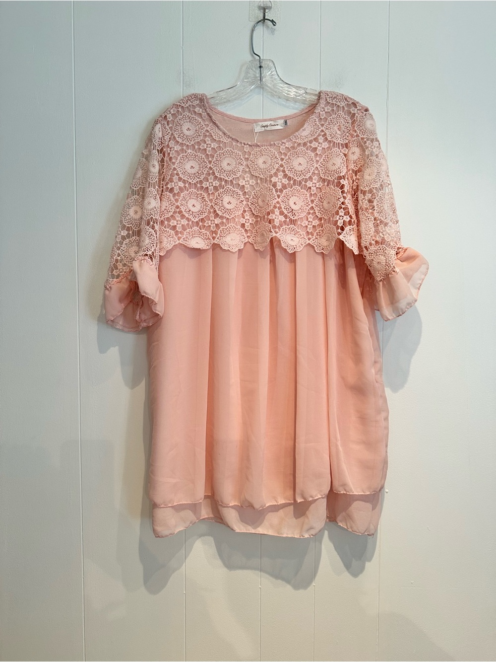 Simply Couture Blush Pink Lace Chiffon Tunic Top 3/4 Sleeve Plus Size 3XL NWT - Picture 3 of 11